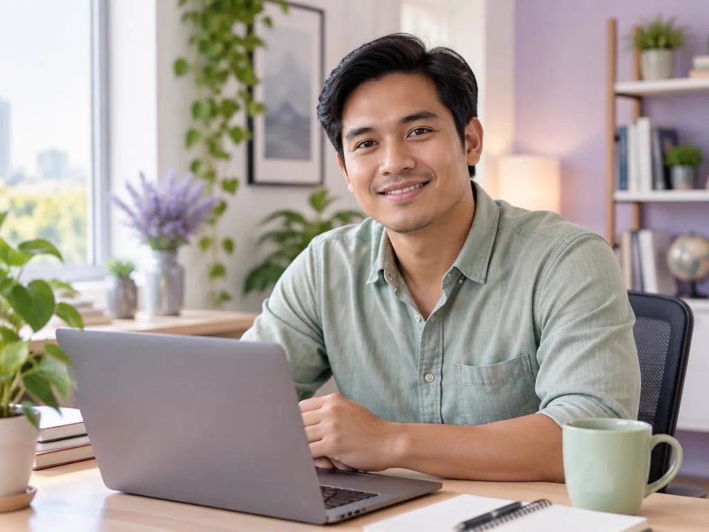 Filipino professional working at his laptop